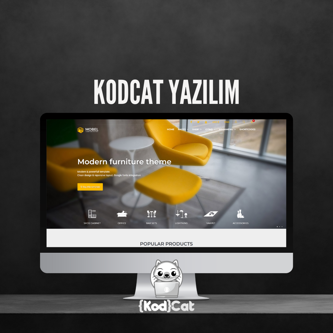 Mersin'de web tasarım ve dijital pazarlama hizmeti veren Kodcat Bilişim tarafından geliştirilen Mobilya Websitesi Görseli
